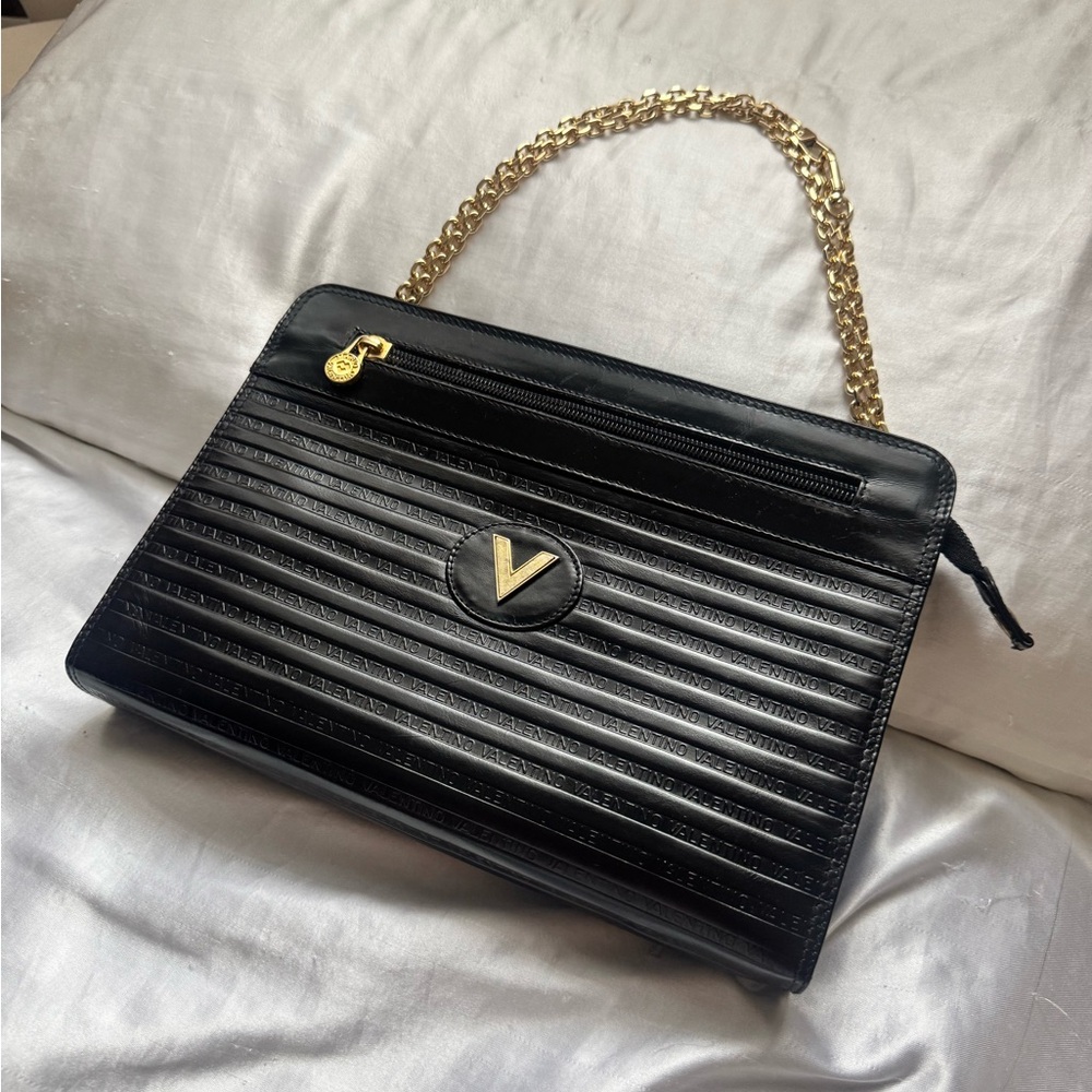 Mario Valentino Leather Clutch Bag with Gold Hardware